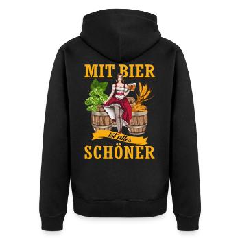 Mit Bier ist alles schöner Kneipe Bier trinken - Unisex Premium Bio Zip Hoodie - Schwarz - Hinten - Nico (187cm)