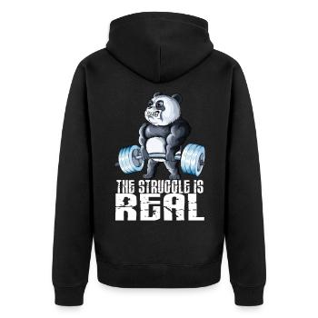 The Struggle is Real Fitness Panda Weightlifting - Unisex Premium Organic Zip Hoodie - black - Back - Nico (187cm)