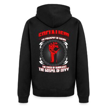 Capitalist Quote Anti Socialism Gift - Unisex Premium Organic Zip Hoodie - black - Back - Nico (187cm)