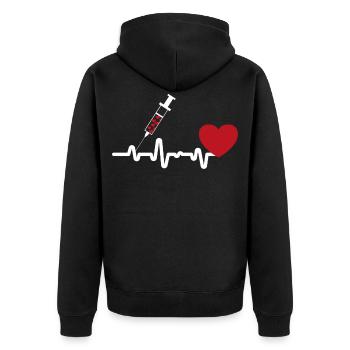 Arzt Nadel Herzschlag - Unisex Premium Bio Zip Hoodie - Schwarz - Hinten - Nico (187cm)