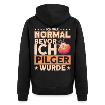 Jakobsweg Pilgern Pilgermuschel Geschenk - Unisex Premium Bio Zip Hoodie - Schwarz - Hinten - Nico (187cm)