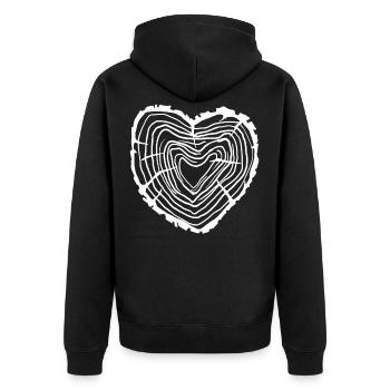 Herz Holzscheibe Baumringe - Unisex Premium Bio Zip Hoodie - Schwarz - Hinten - Nico (187cm)