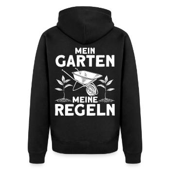 Gartenarbeit Selbstversorger Gartenliebhaber - Unisex Premium Bio Zip Hoodie - Schwarz - Hinten - Nico (187cm)