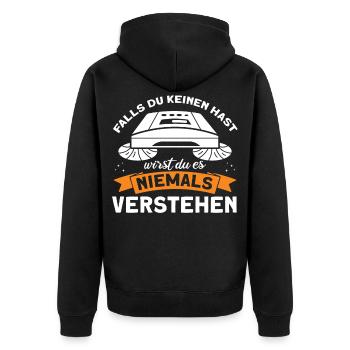 Putzkraft Hausfrau Saugroboter Geschenk - Unisex Premium Bio Zip Hoodie - Schwarz - Hinten - Nico (187cm)