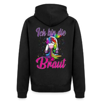 Ich bin die Braut Fabel Einhorn Hochzeit Party Fan - Unisex Premium Bio Zip Hoodie - Schwarz - Hinten - Nico (187cm)