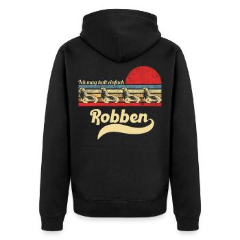 Seehund Retro Vintage Robbe Geschenk - Unisex Premium Bio Zip Hoodie - Schwarz - Hinten - Nico (187cm)