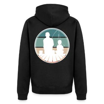 Angeln Vater Tochter - Unisex Premium Bio Zip Hoodie - Schwarz - Hinten - Nico (187cm)