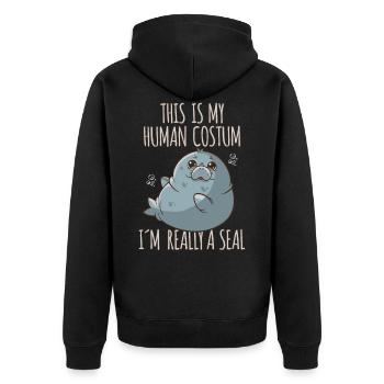 Menschliches Kostüm Ich bin ein Seehund Meerestier - Unisex Premium Bio Zip Hoodie - Schwarz - Hinten - Nico (187cm)