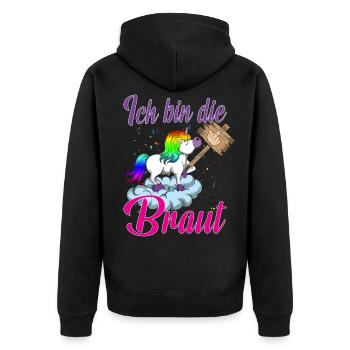 Ich bin die Braut Einhorn Brautjungfern Hochzeit - Unisex Premium Bio Zip Hoodie - Schwarz - Hinten - Nico (187cm)