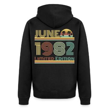 Vintage 1982 Anniversaire - Veste à capuche bio Premium Unisexe - noir - Dos - Nico (187cm)
