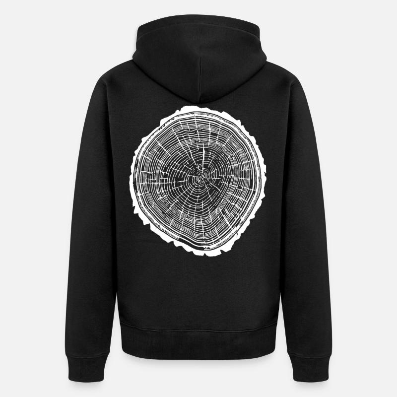 Holzscheibe mit Rinde - Unisex Premium Bio Zip Hoodie - Schwarz
