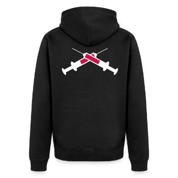 Spritze - Unisex Premium Bio Zip Hoodie - Schwarz - Hinten - Nico (187cm)