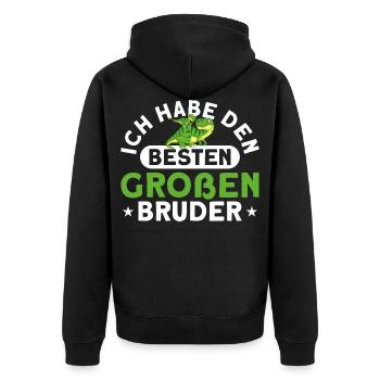 Geschwister Großer Bruder Dino Geschenk - Unisex Premium Bio Zip Hoodie - Schwarz - Hinten - Nico (187cm)