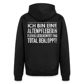Ich bin eine fleißige Altenpflegerin von Beruf - Unisex Premium Bio Zip Hoodie - Schwarz - Hinten - Nico (187cm)