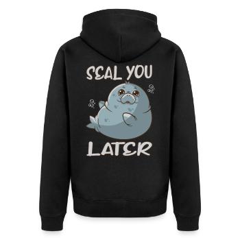 Seal you later Seehund Robbe Meerestier Tierschutz - Unisex Premium Bio Zip Hoodie - Schwarz - Hinten - Nico (187cm)