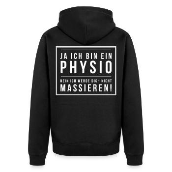 Ja ich bin Physio nein ich werde dich nicht - Unisex Premium Bio Zip Hoodie - Schwarz - Hinten - Nico (187cm)