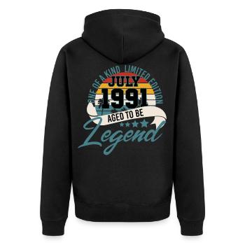 Vintage 30e anniversaire juillet 1991 - Veste à capuche bio Premium Unisexe - noir - Dos - Nico (187cm)