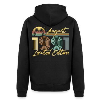 Août 1991 - Veste à capuche bio Premium Unisexe - noir - Dos - Nico (187cm)