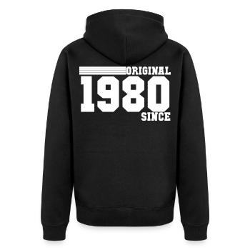 1980 - Unisex Premium Bio Zip Hoodie - Schwarz - Hinten - Nico (187cm)