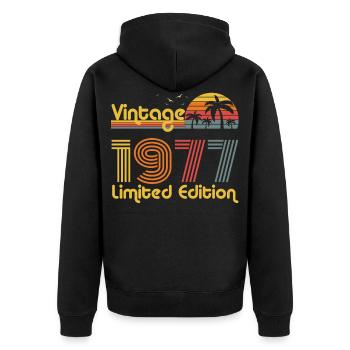 Geboren 1977 - Unisex Premium Bio Zip Hoodie - Schwarz - Hinten - Nico (187cm)