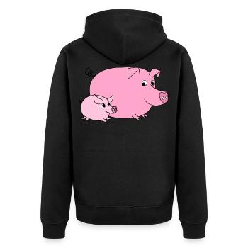 Schwein - Unisex Premium Bio Zip Hoodie - Schwarz - Hinten - Nico (187cm)