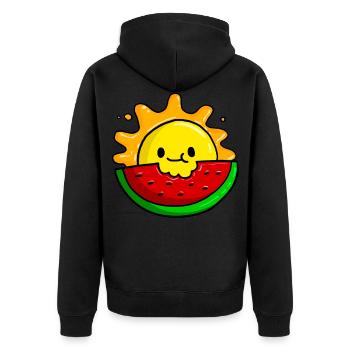 Melonen - Unisex Premium Bio Zip Hoodie - Schwarz - Hinten - Nico (187cm)