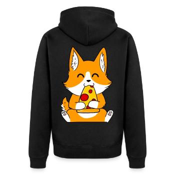 Shiba Inu Lustiges Shiba Inu Pizza - Unisex Premium Bio Zip Hoodie - Schwarz - Hinten - Nico (187cm)