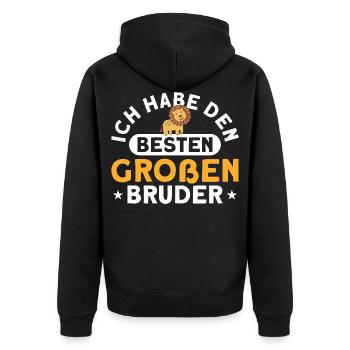 Geschwister Großer Bruder Löwe Geschenk - Unisex Premium Bio Zip Hoodie - Schwarz - Hinten - Nico (187cm)