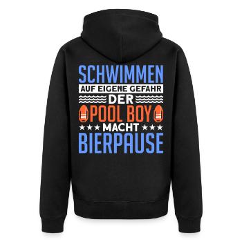 Schwimmen Poolboy Bademeister - Unisex Premium Bio Zip Hoodie - Schwarz - Hinten - Nico (187cm)