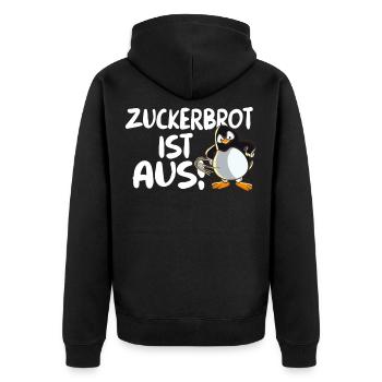 Lustiger Pinguin mit Peitsche Zuckerbrot ist aus - Unisex Premium Bio Zip Hoodie - Schwarz - Hinten - Nico (187cm)