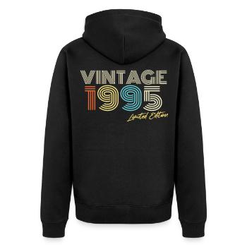 Vintage 1995 - Unisex Premium Bio Zip Hoodie - Schwarz - Hinten - Nico (187cm)
