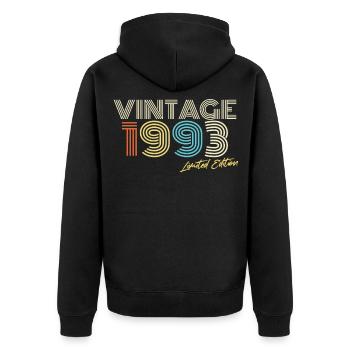 Vintage 1993 - Unisex Premium Bio Zip Hoodie - Schwarz - Hinten - Nico (187cm)