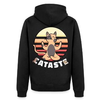 Namaste Lustige Katzen - Unisex Premium Bio Zip Hoodie - Schwarz - Hinten - Nico (187cm)