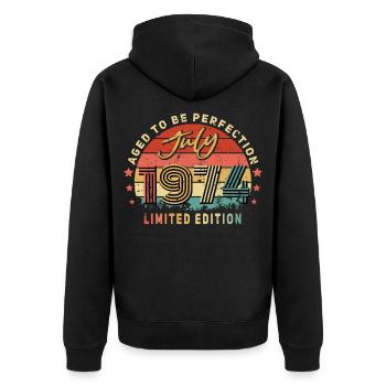 Juli 1974 Vintage - Unisex Premium Bio Zip Hoodie - Schwarz - Hinten - Nico (187cm)