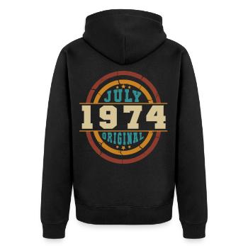 Juli 1974 Vintage - Unisex Premium Bio Zip Hoodie - Schwarz - Hinten - Nico (187cm)