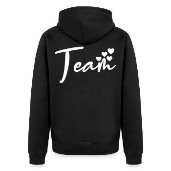 Liebe Team Herz - Unisex Premium Bio Zip Hoodie - Schwarz - Hinten - Nico (187cm)