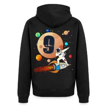 9.Anniversaire pour astronautes jeune fusée lune - Veste à capuche bio Premium Unisexe - noir - Dos - Nico (187cm)