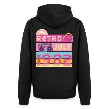 1982 Retro Vintage Geschenkidee - Unisex Premium Bio Zip Hoodie - Schwarz - Hinten - Nico (187cm)