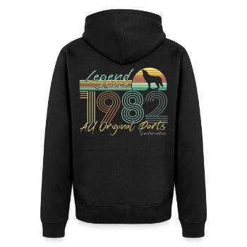 Vintage 1982 Legende Geschenkidee - Unisex Premium Bio Zip Hoodie - Schwarz - Hinten - Nico (187cm)