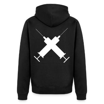 Spritze - Unisex Premium Bio Zip Hoodie - Schwarz - Hinten - Nico (187cm)