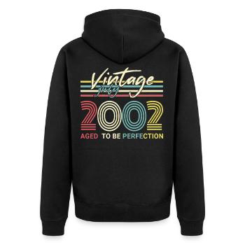 geboren im Juli 2002 - Unisex Premium Bio Zip Hoodie - Schwarz - Hinten - Nico (187cm)