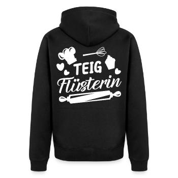 Teig Flüsterin Backen Kuchen Spruch - Unisex Premium Bio Zip Hoodie - Schwarz - Hinten - Nico (187cm)