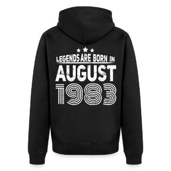 geboren im August 1983 Geschenkidee - Unisex Premium Bio Zip Hoodie - Schwarz - Hinten - Nico (187cm)