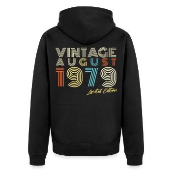 Vintage August 1979 Geschenkidee - Unisex Premium Bio Zip Hoodie - Schwarz - Hinten - Nico (187cm)