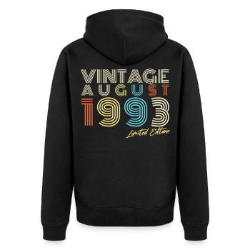 Vintage August 1993 Geschenkidee - Unisex Premium Bio Zip Hoodie - Schwarz - Hinten - Nico (187cm)