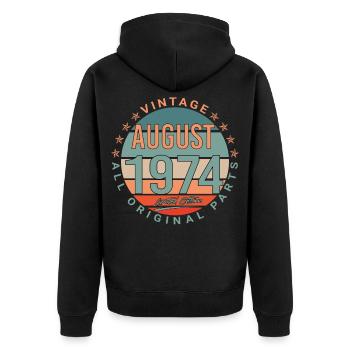 Vintage in August 1974 - Unisex Premium Organic Zip Hoodie - black - Back - Nico (187cm)