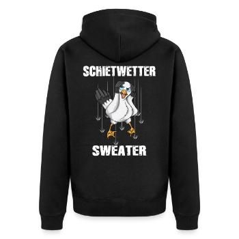 Schietwetter Sweater Möwe Spruch Norddeutschland - Unisex Premium Bio Zip Hoodie - Schwarz - Hinten - Nico (187cm)