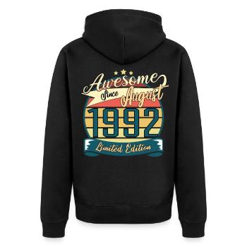 Vintage 1992 August Geschenkidee - Unisex Premium Bio Zip Hoodie - Schwarz - Hinten - Nico (187cm)