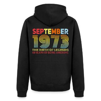 September 1973 Vintage gift idea - Unisex Premium Organic Zip Hoodie - black - Back - Nico (187cm)