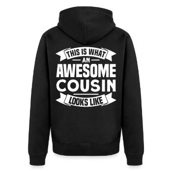 Cousin Geburt Großer Cousin Geschenk - Unisex Premium Bio Zip Hoodie - Schwarz - Hinten - Nico (187cm)